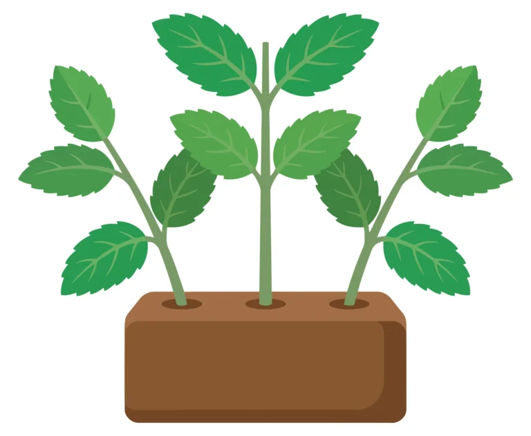 three mint plants growing together in a single soil bed isolated on white background