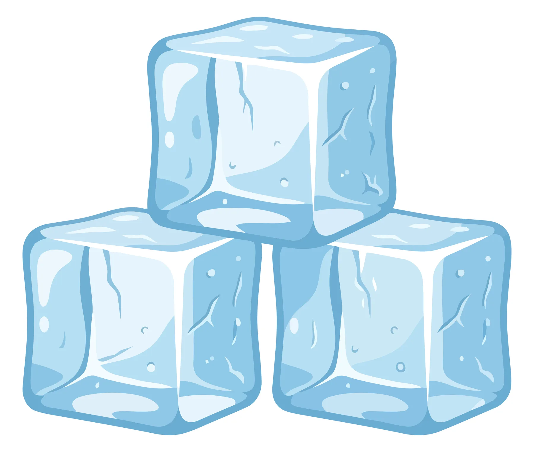 Three Transparent Blue Ice Cubes Stacked Together