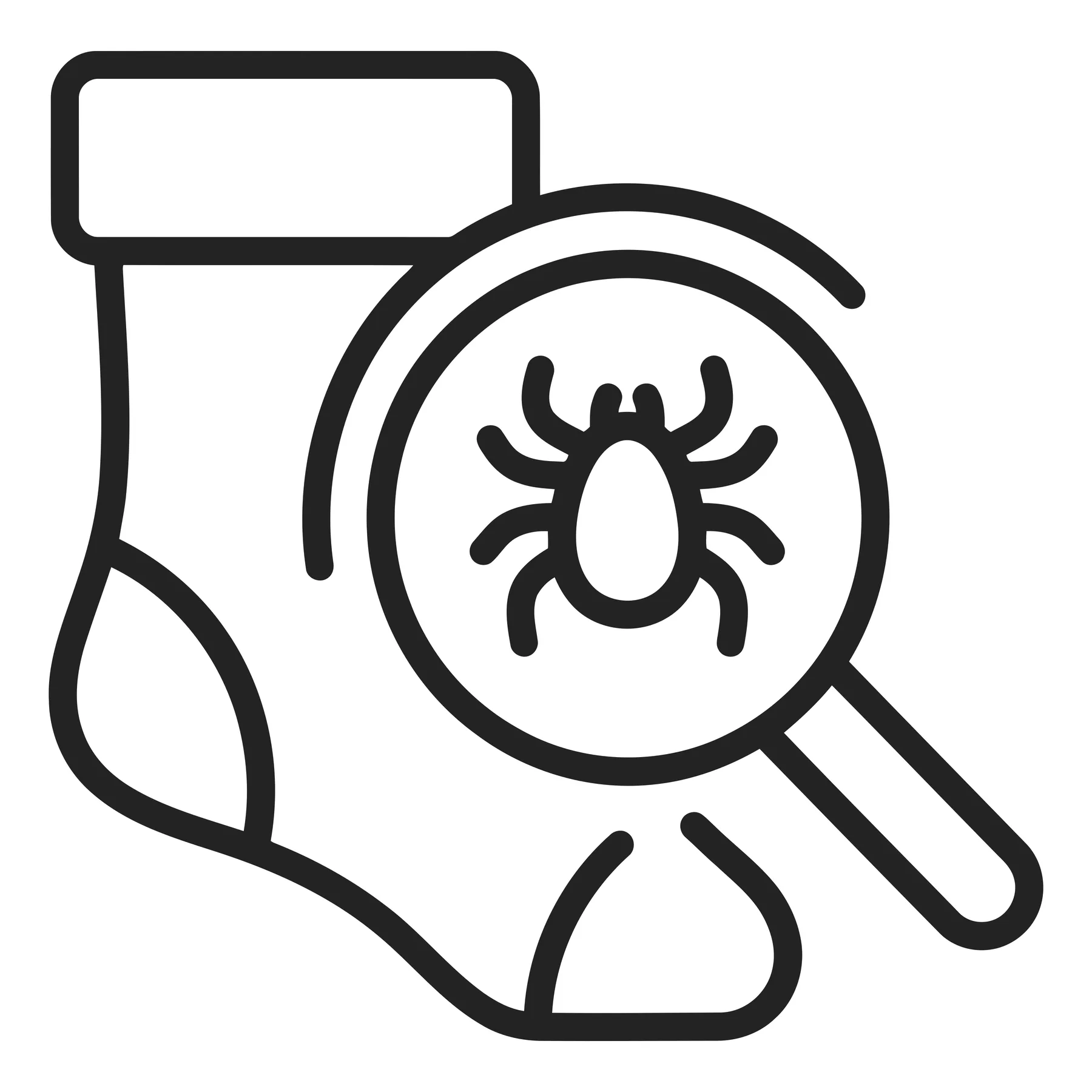 Magnifying Glass Inspecting Tick on Sock Icon
