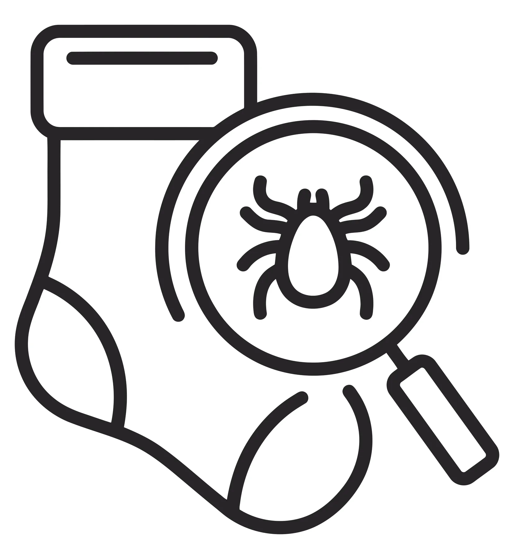 Magnifying Glass Inspecting Tick on Sock Icon