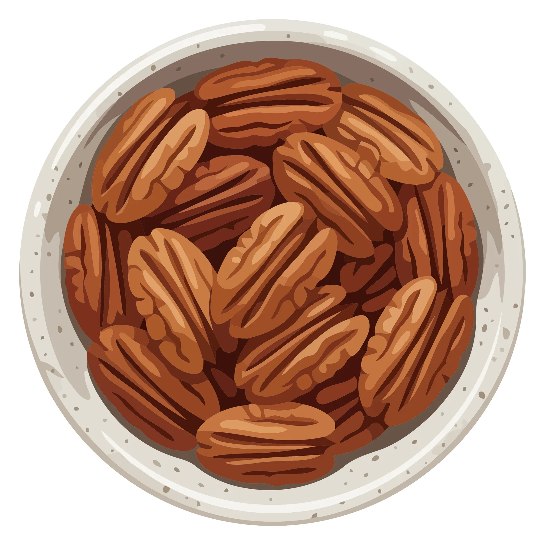 Bowl of Shelled Pecans Top View Illustration