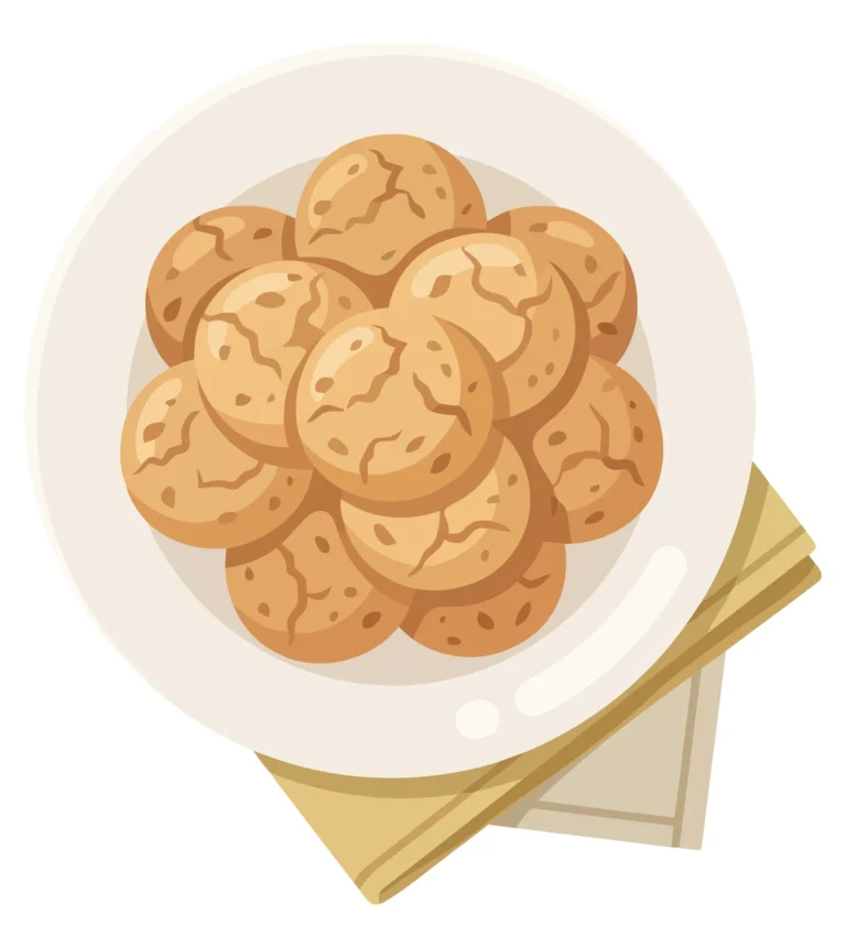 top view of a plate full of delicious cookies with a napkin isolated on white background