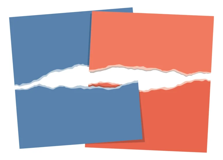 Torn Paper Background with Blue and Red Sheets