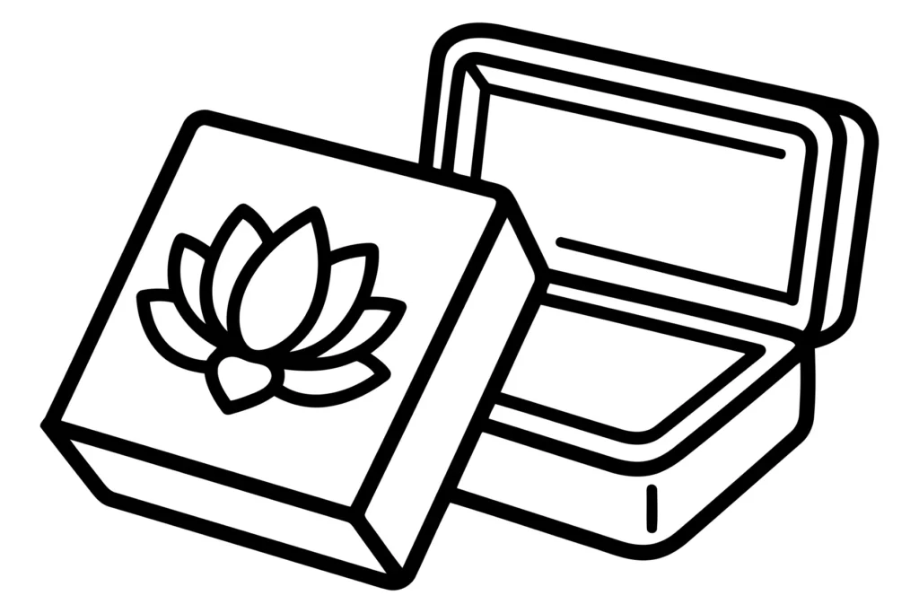 traditional chinese stamp with lotus flower engraving and ink pad box