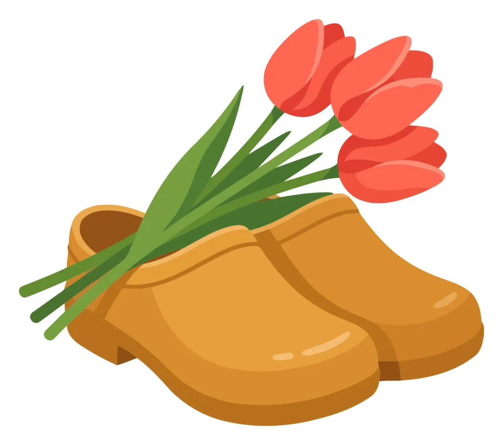 traditional dutch wooden clogs with red tulips