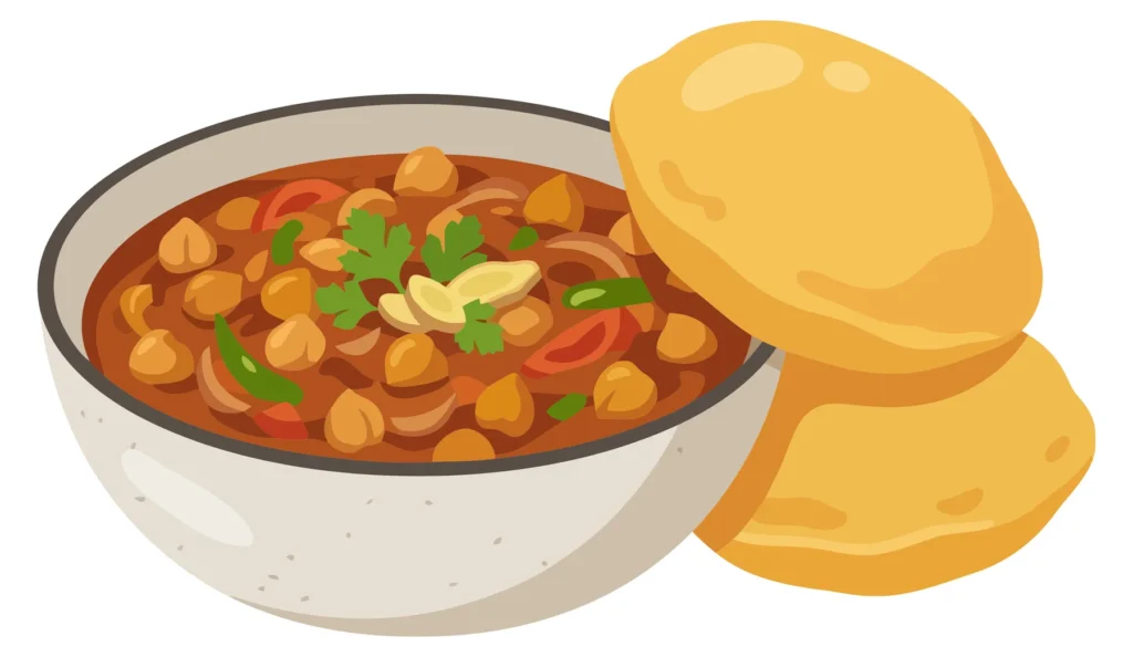 traditional indian dish chole bhature featuring a bowl of spicy chickpea curry served with fluffy deepfried bread