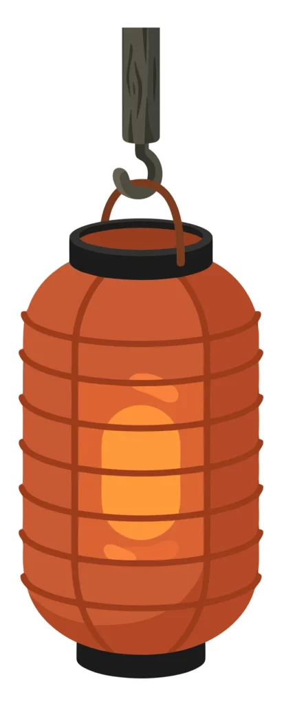 traditional japanese red paper lantern hanging on a hook