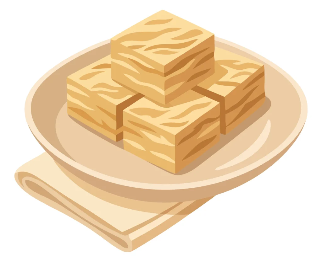 traditional striped square pastry sweets on a plate with napkin isolated on white background