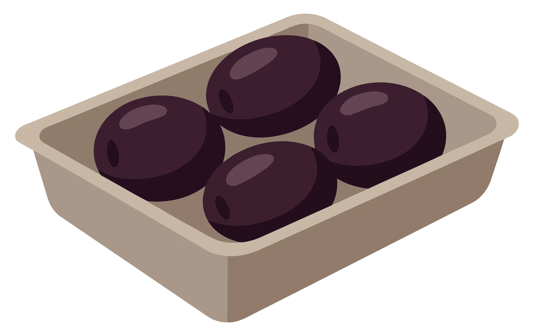 tray of black olives isolated on white background
