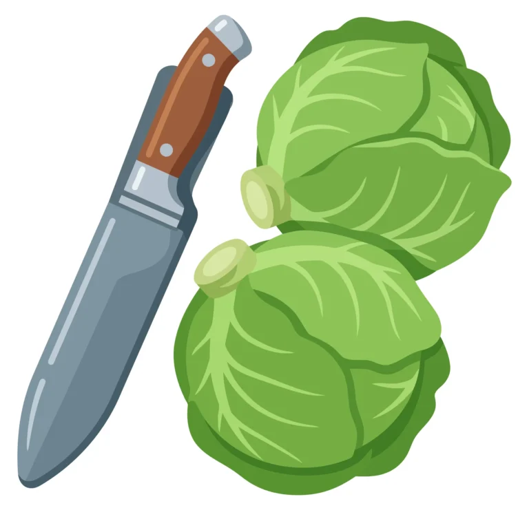 two green cabbages and a kitchen knife isolated on white background