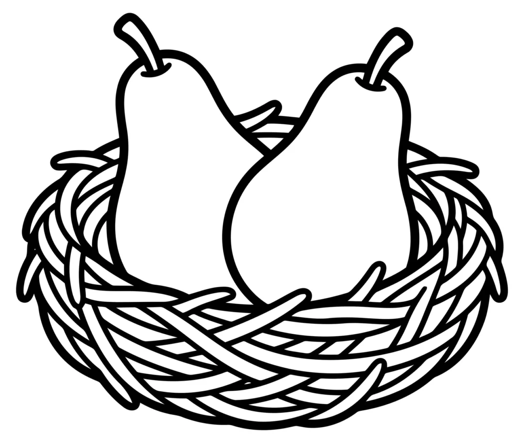 two pears in a woven basket vector line art illustration