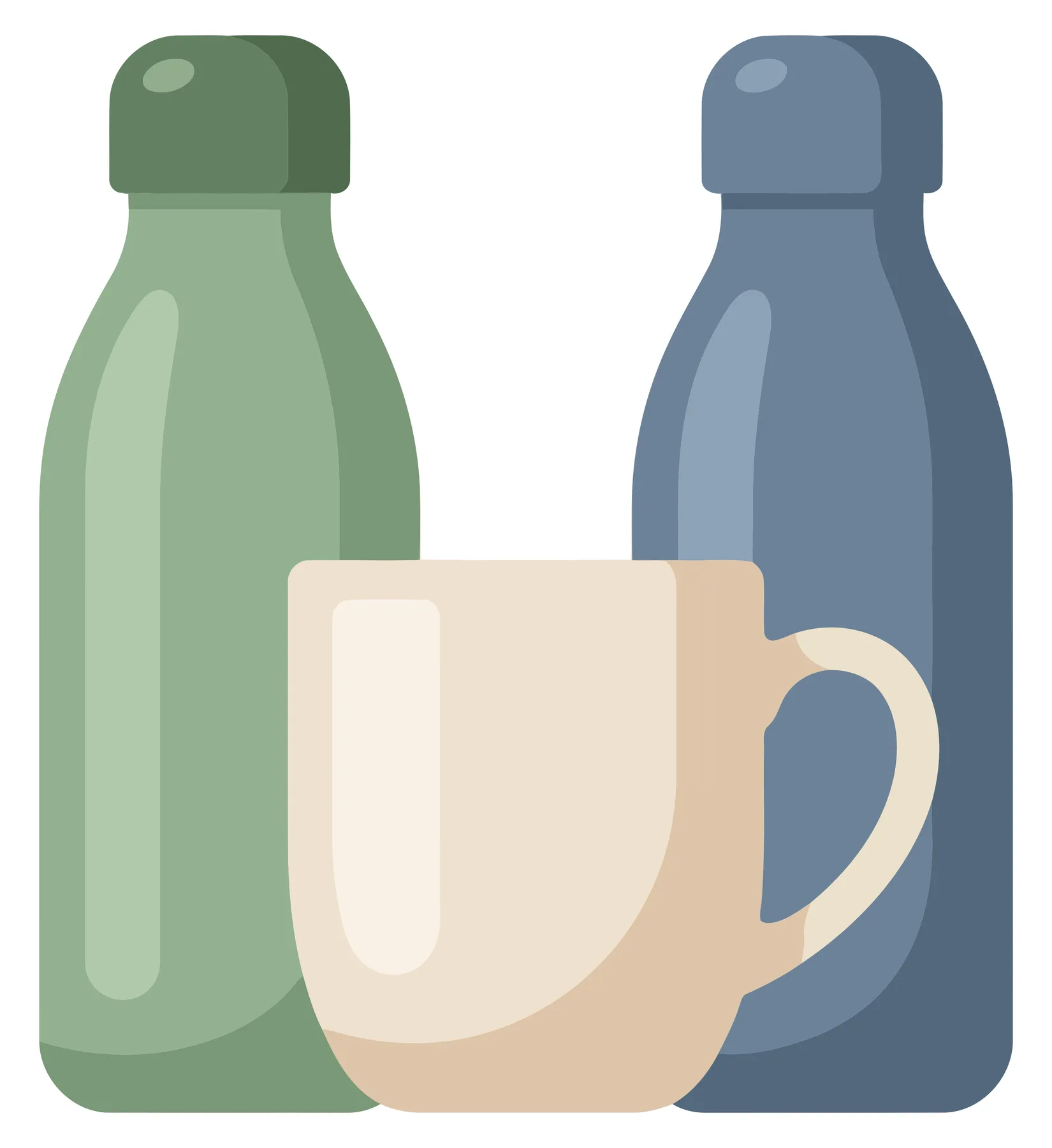 Reusable Water Bottles and Ceramic Mug Illustration