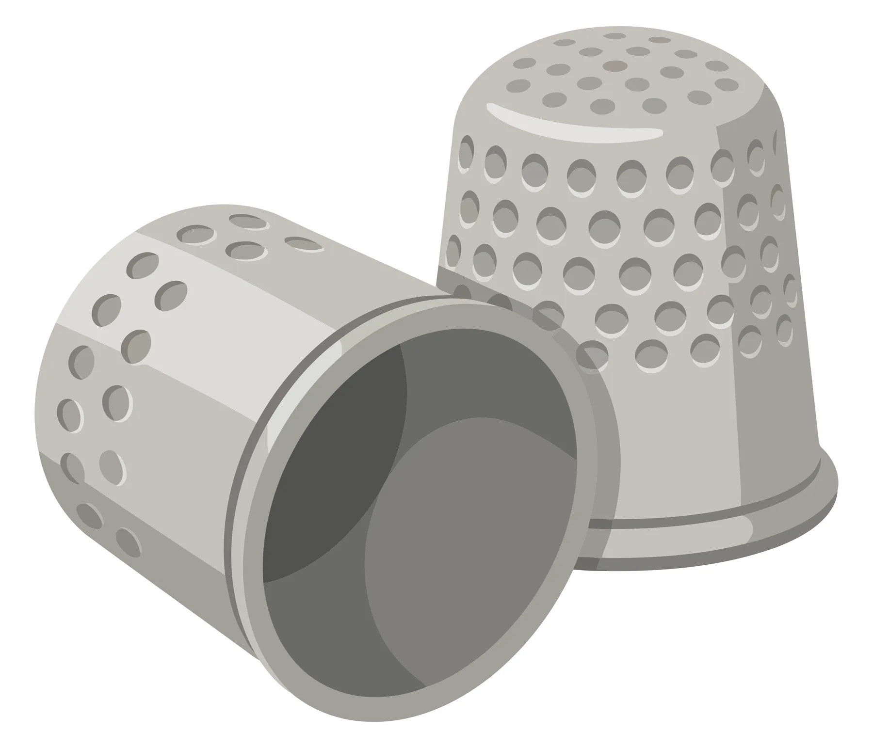 Two Silver Sewing Thimbles Vector Illustration