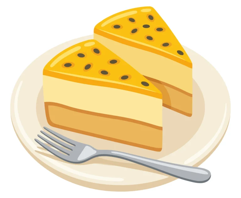 two slices of delicious passion fruit cheesecake served on a plate with a fork, vector illustration of a sweet dessert