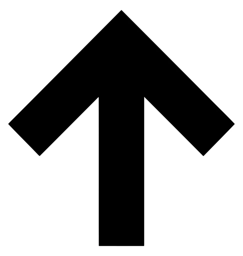 upward arrow icon, black directional sign, simple navigation symbol