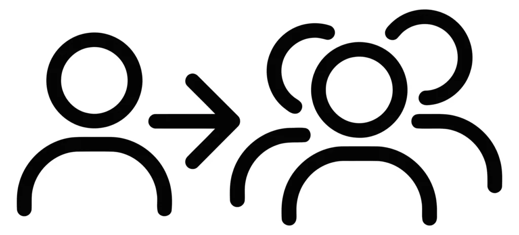 user conversion icon representing one person turning into a group
