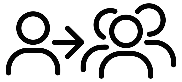 user conversion icon representing one person turning into a group