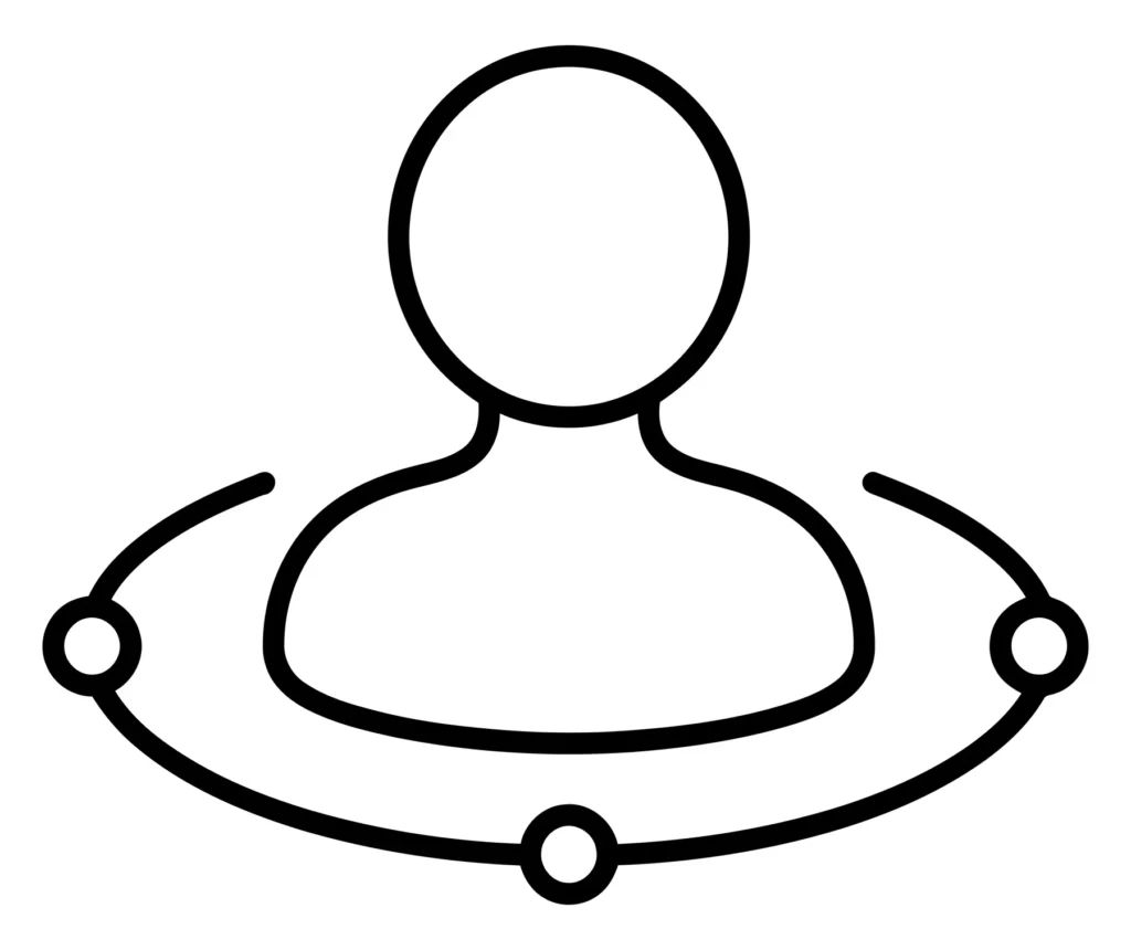 user icon surrounded by a circular path with nodes, representing usercentric design or networking