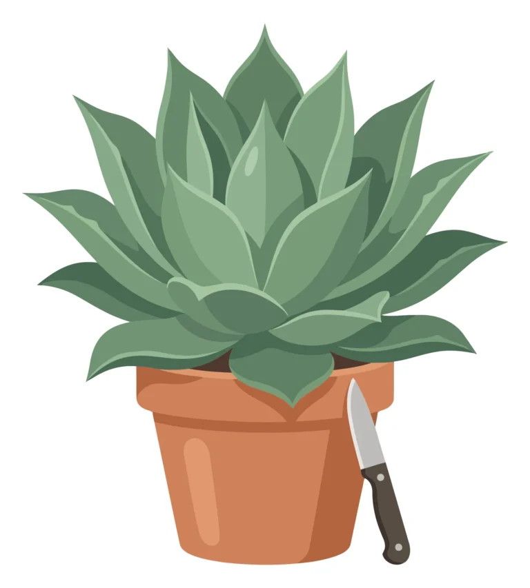Green Succulent Plant in Terracotta Pot with Paring Knife