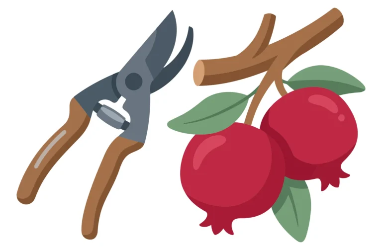 Garden Pruning Shears and Ripe Pomegranates on Branch