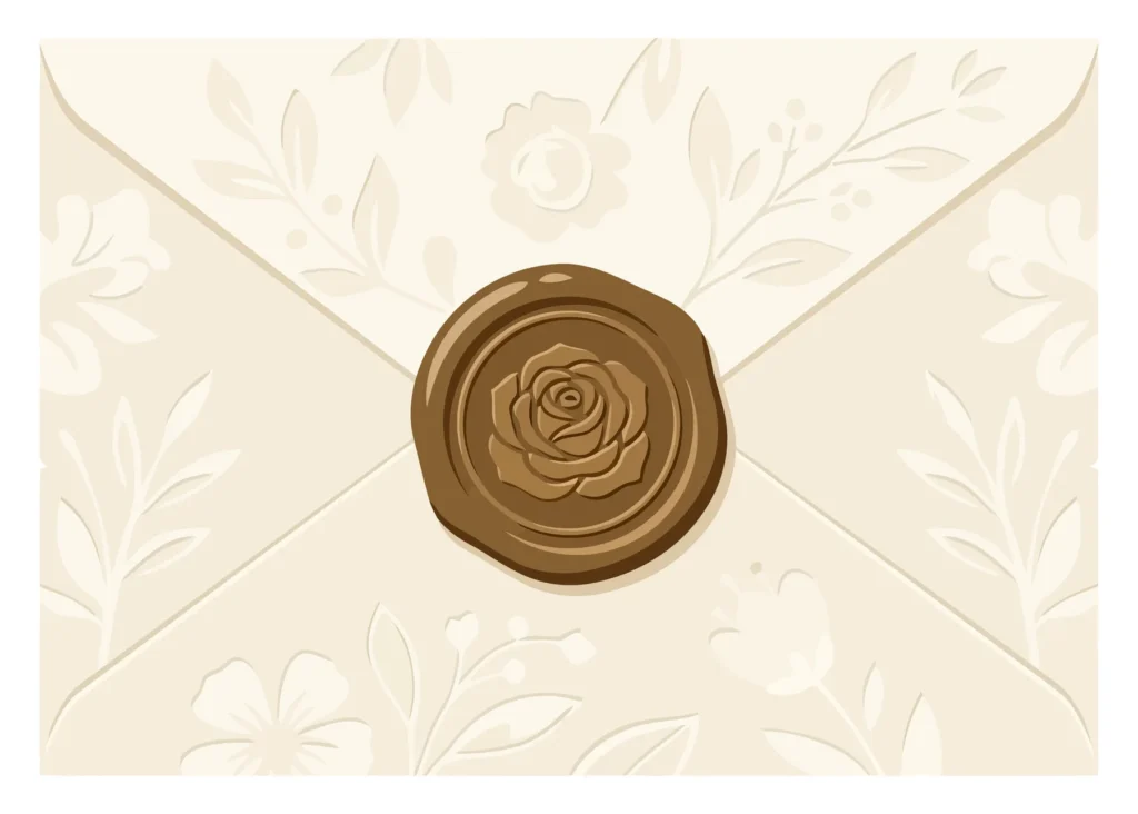 vintage envelope with a wax seal featuring a rose design