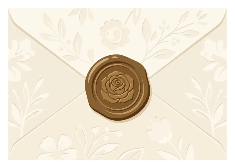 vintage envelope with a wax seal featuring a rose design