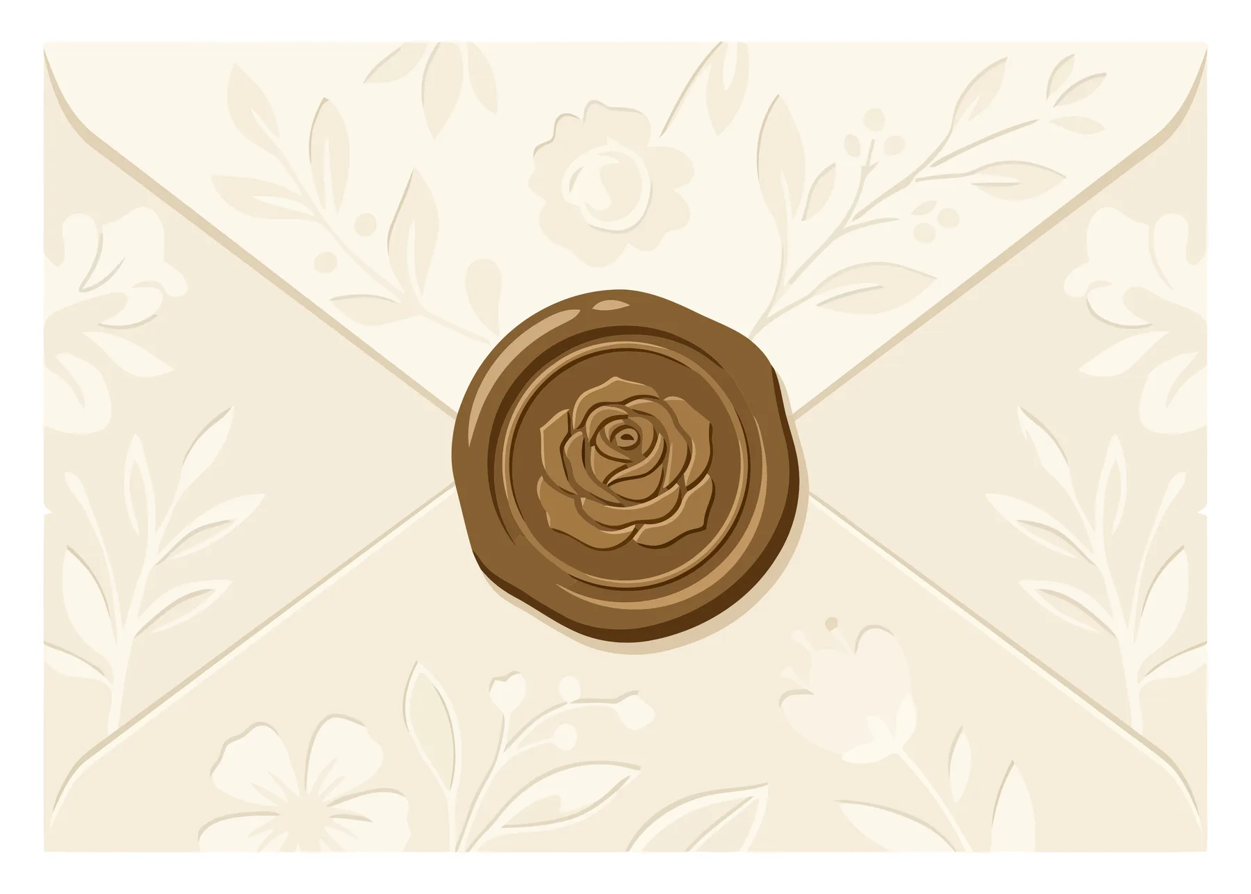 Vintage Envelope with Gold Wax Seal and Rose Design