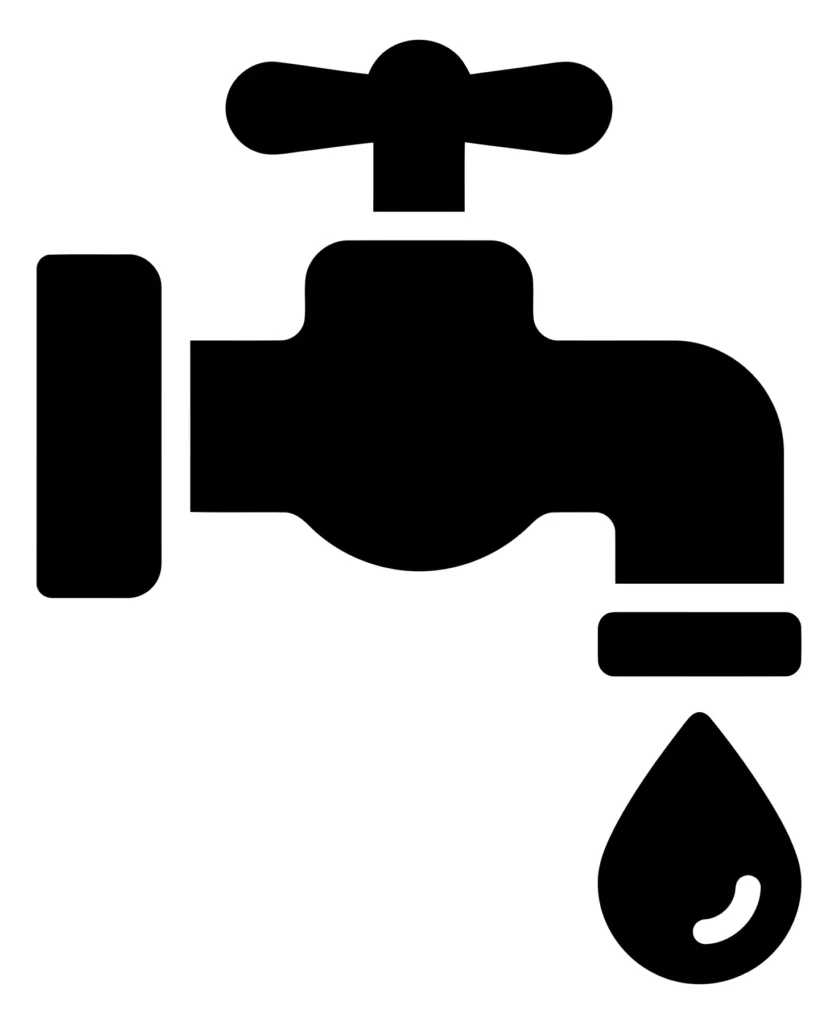 water faucet icon with a dripping drop, representing plumbing or water conservation