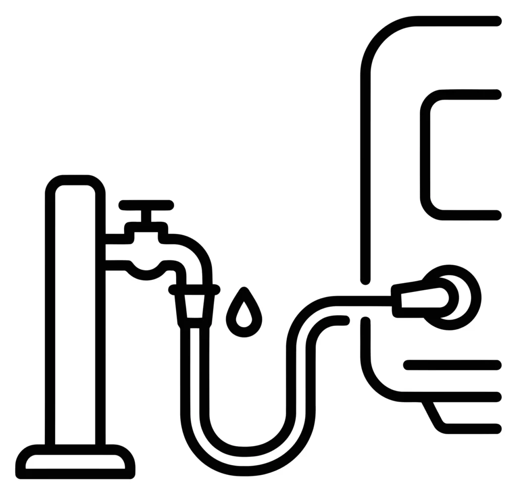 water supply connection icon, hose attached to a tap and vehicle