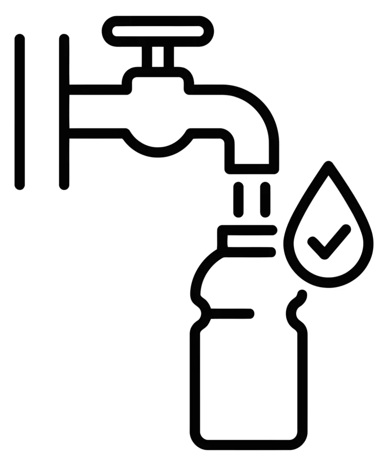 water tap filling a bottle with a checkmark icon