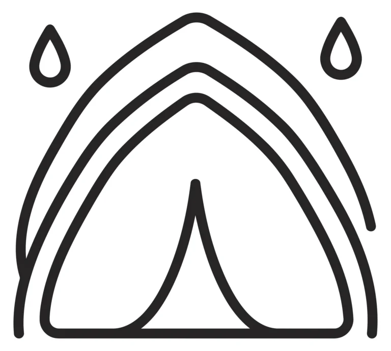 waterproof camping tent icon with rain drops