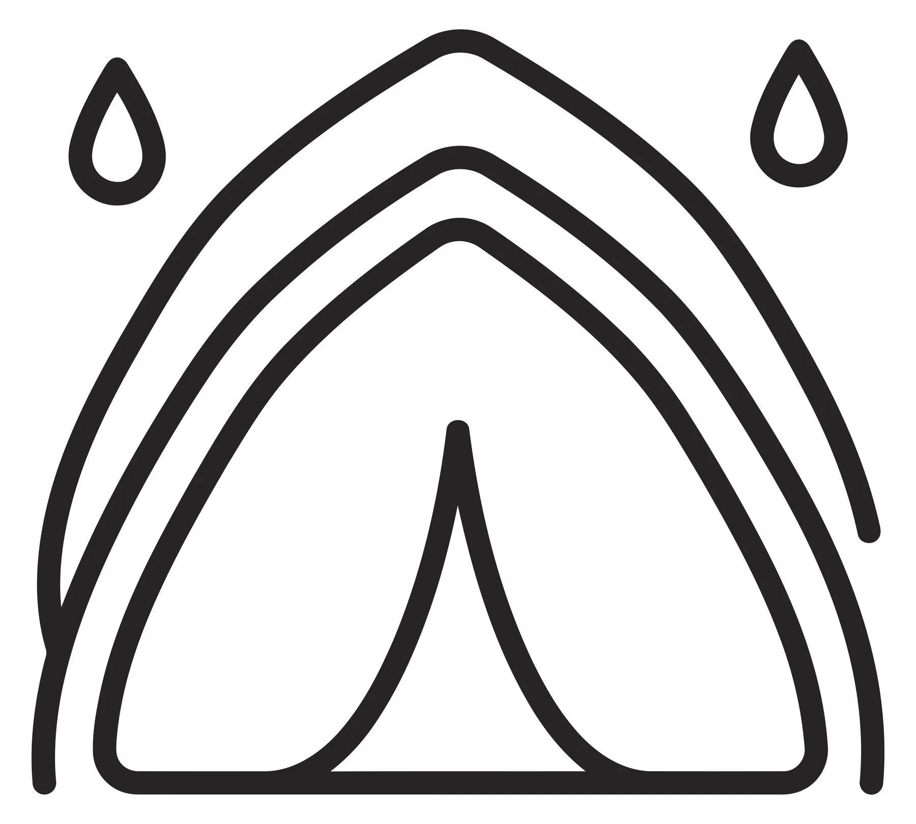 waterproof camping tent icon with rain drops