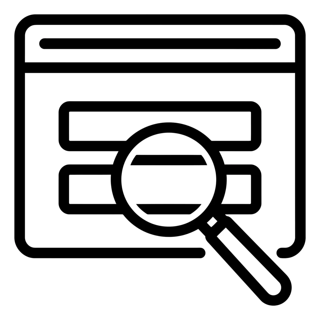 web search icon, magnifying glass over a browser window interface