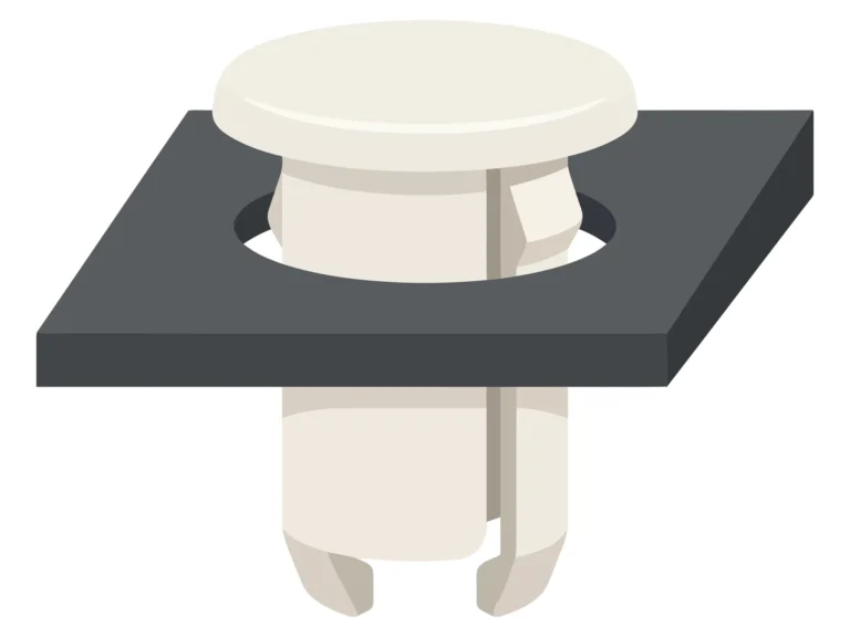 white plastic expansion rivet fastener inserted into a black panel