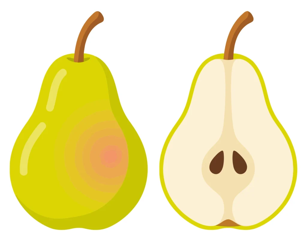 whole and halved green pears
