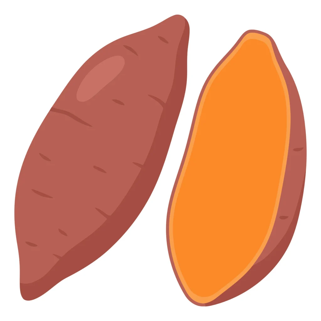 whole and sliced sweet potato isolated on white background
