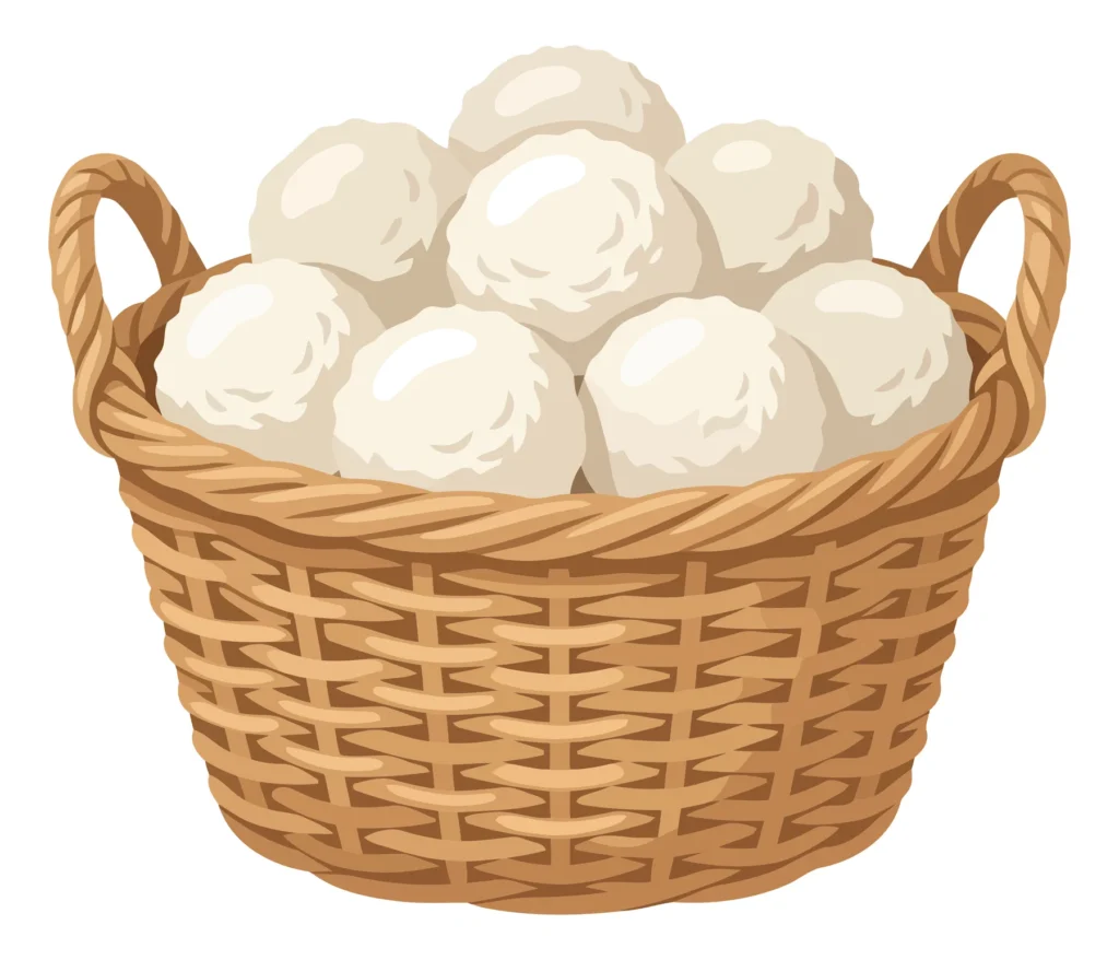 wicker basket full of white cotton balls