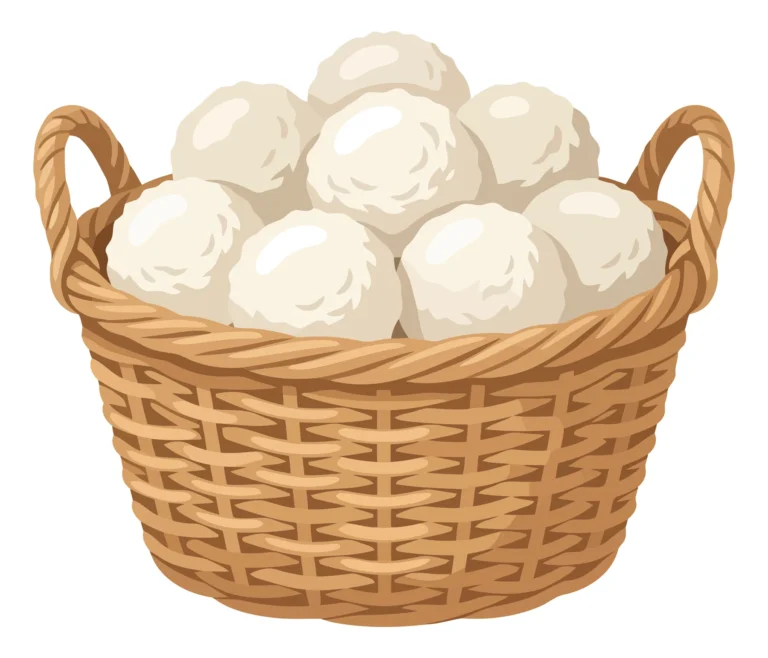 Wicker Basket Filled with White Cotton Balls Vector Illustration