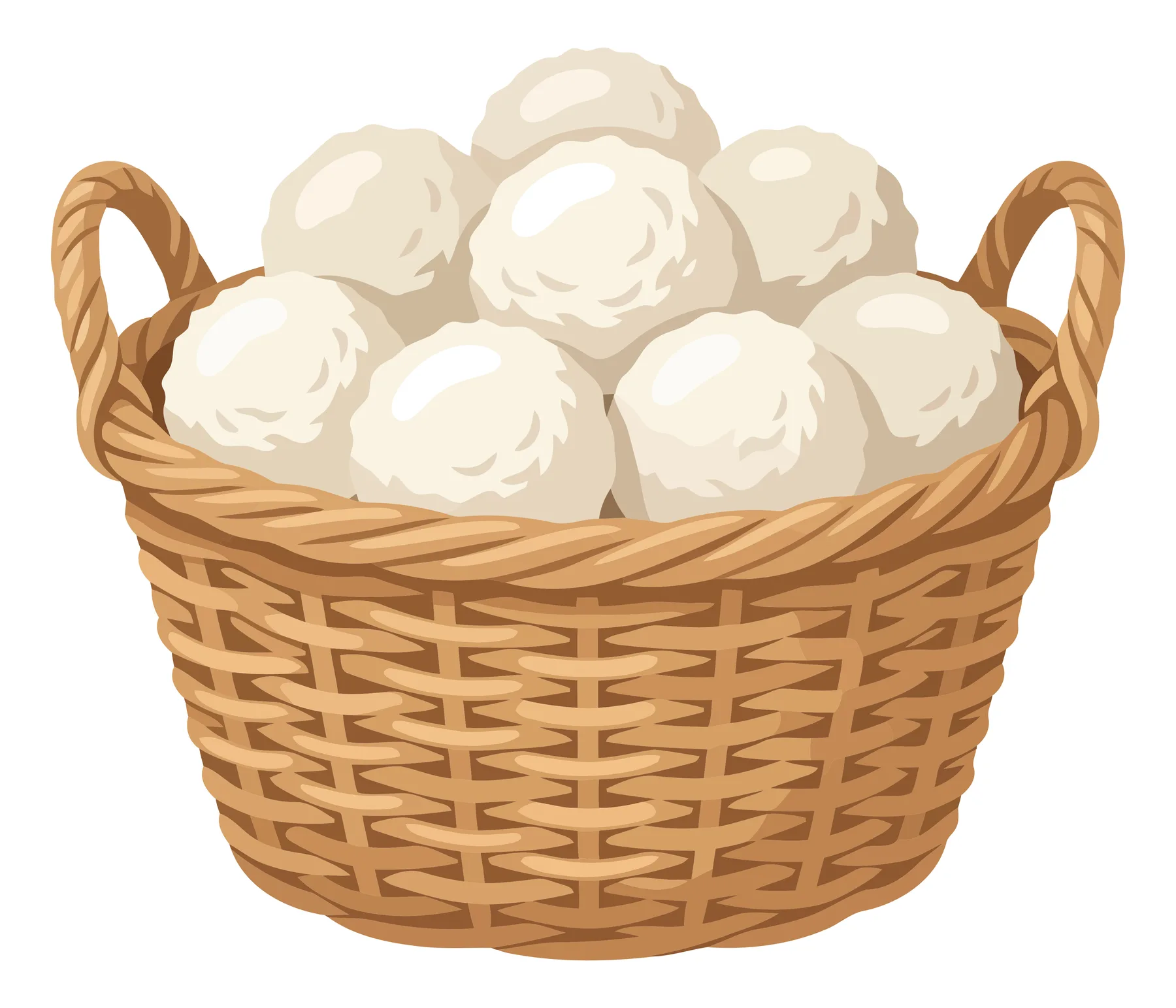 Wicker Basket Filled with White Cotton Balls Vector Illustration