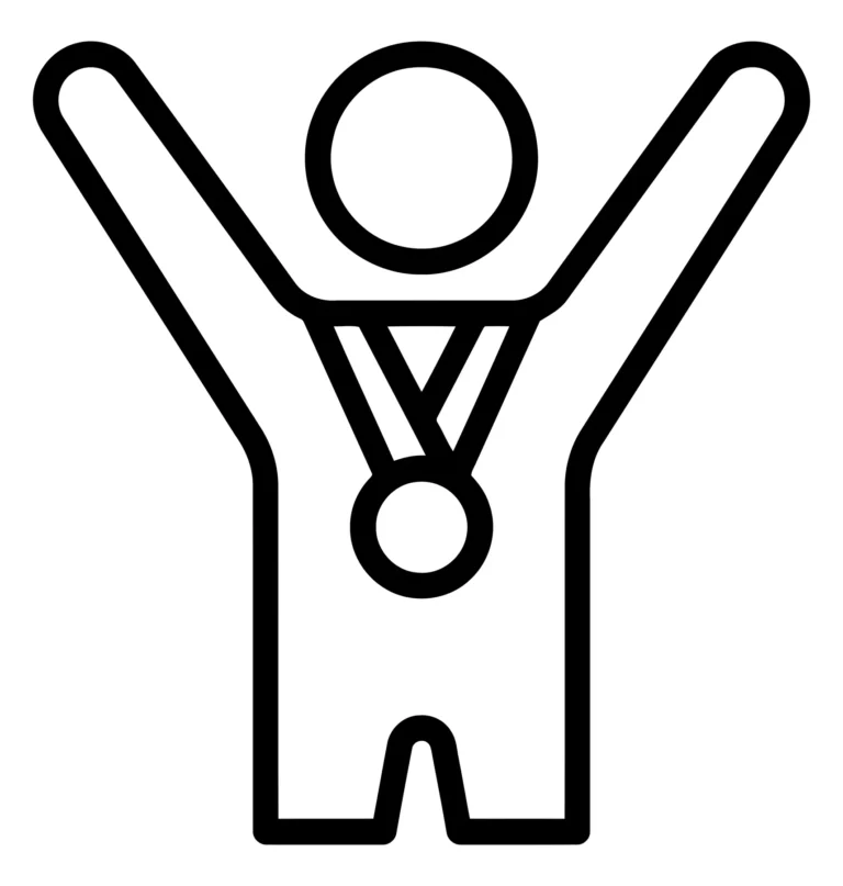 Winner Icon with Medal and Raised Arms