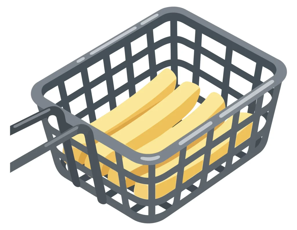 wire fry basket with golden french fries