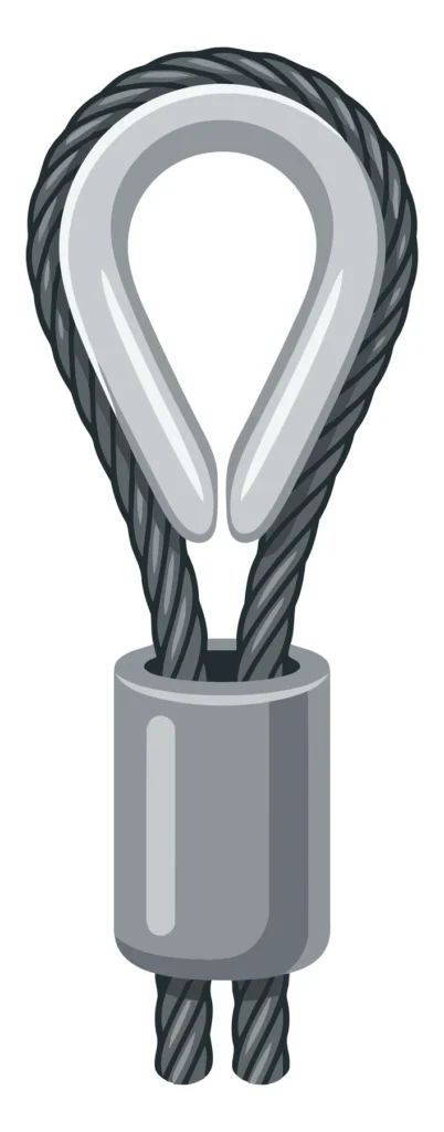 wire rope eye loop with metal thimble and crimped sleeve