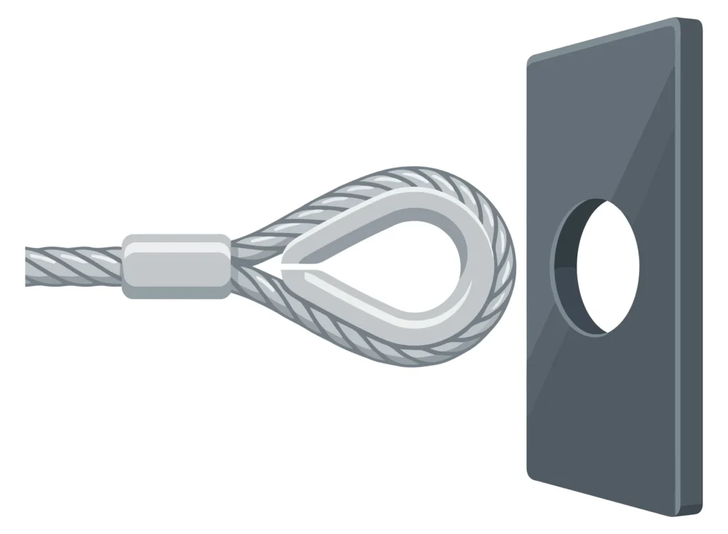 wire rope sling with thimble and metal plate with hole vector illustration