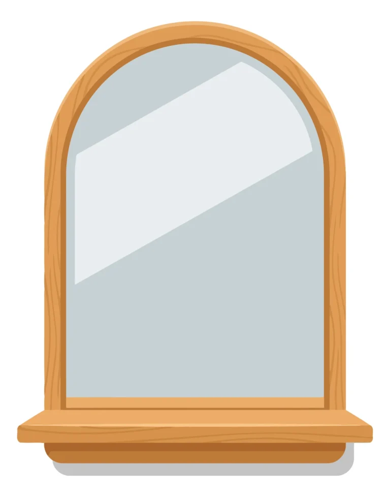 Wooden Arched Mirror with Shelf Vector Illustration