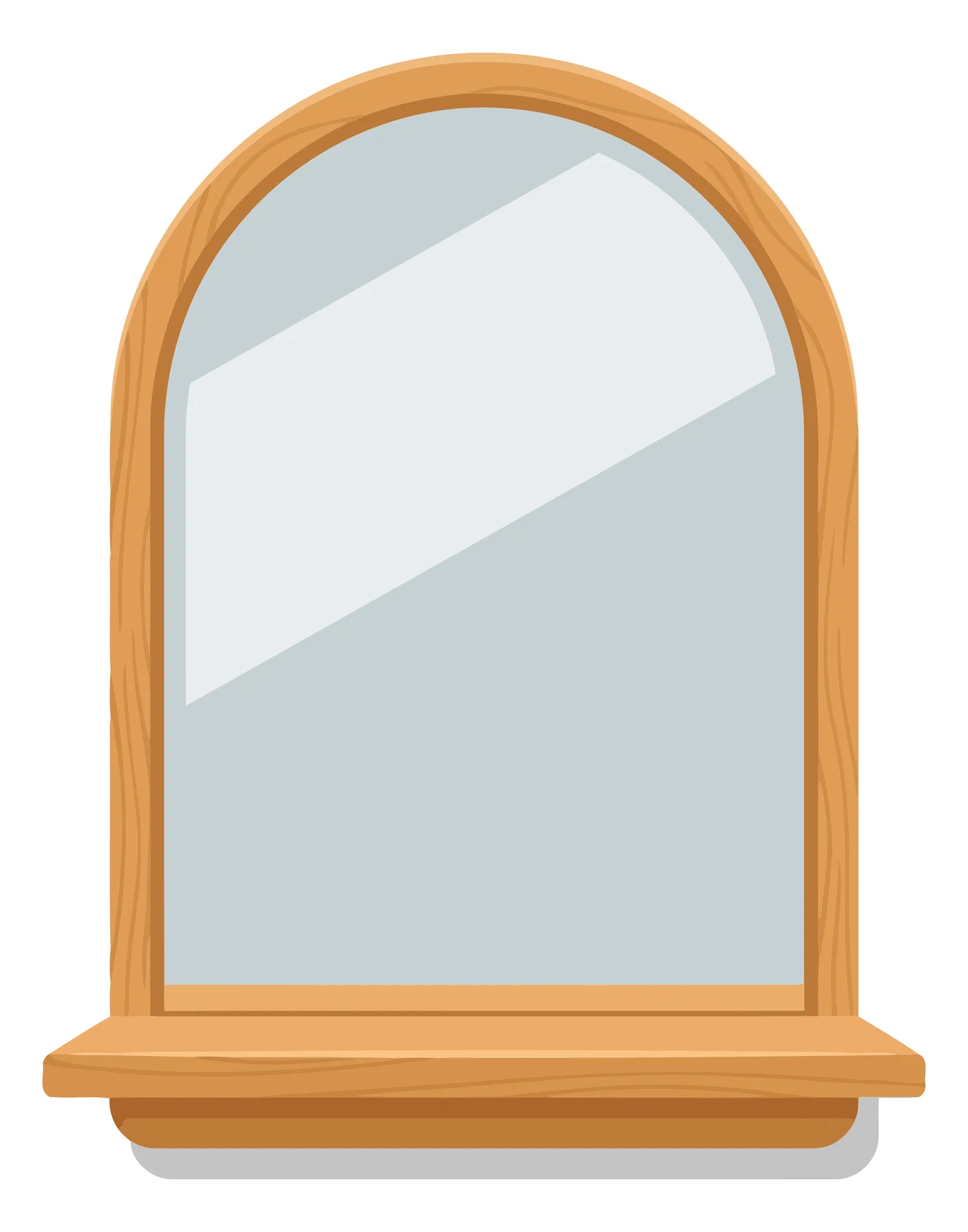 Wooden Arched Mirror with Shelf Vector Illustration
