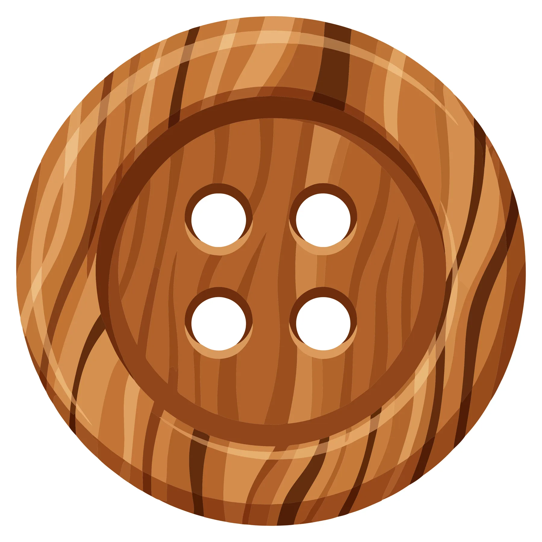 Wooden Button with Four Holes Vector Illustration