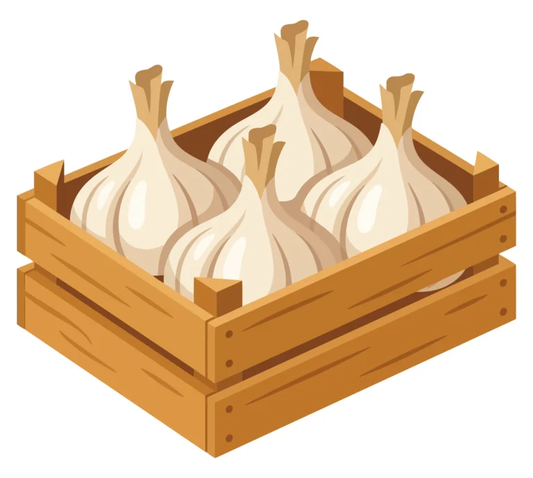 wooden crate filled with fresh garlic bulbs vector illustration