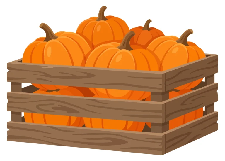 Wooden Crate with Fresh Orange Pumpkins Illustration