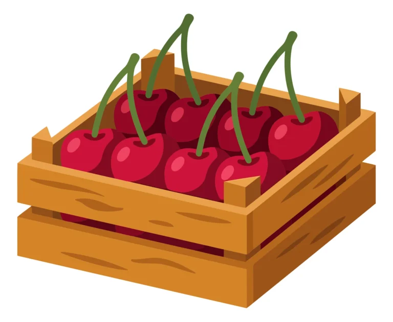 Wooden Crate Filled With Fresh Ripe Red Cherries Isolated On White Background