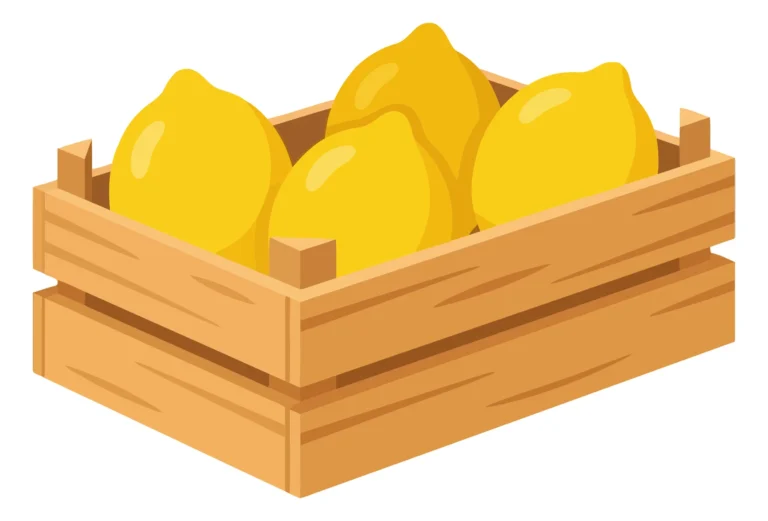 wooden crate filled with fresh whole yellow lemons